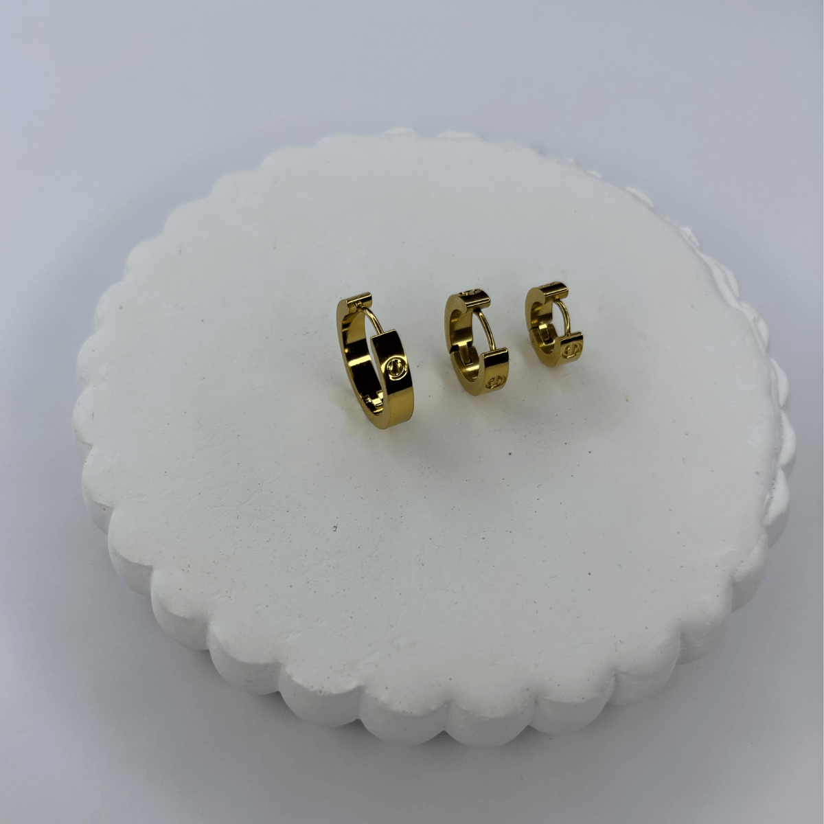 Üçlü Taşlı Gold Halka Küpe