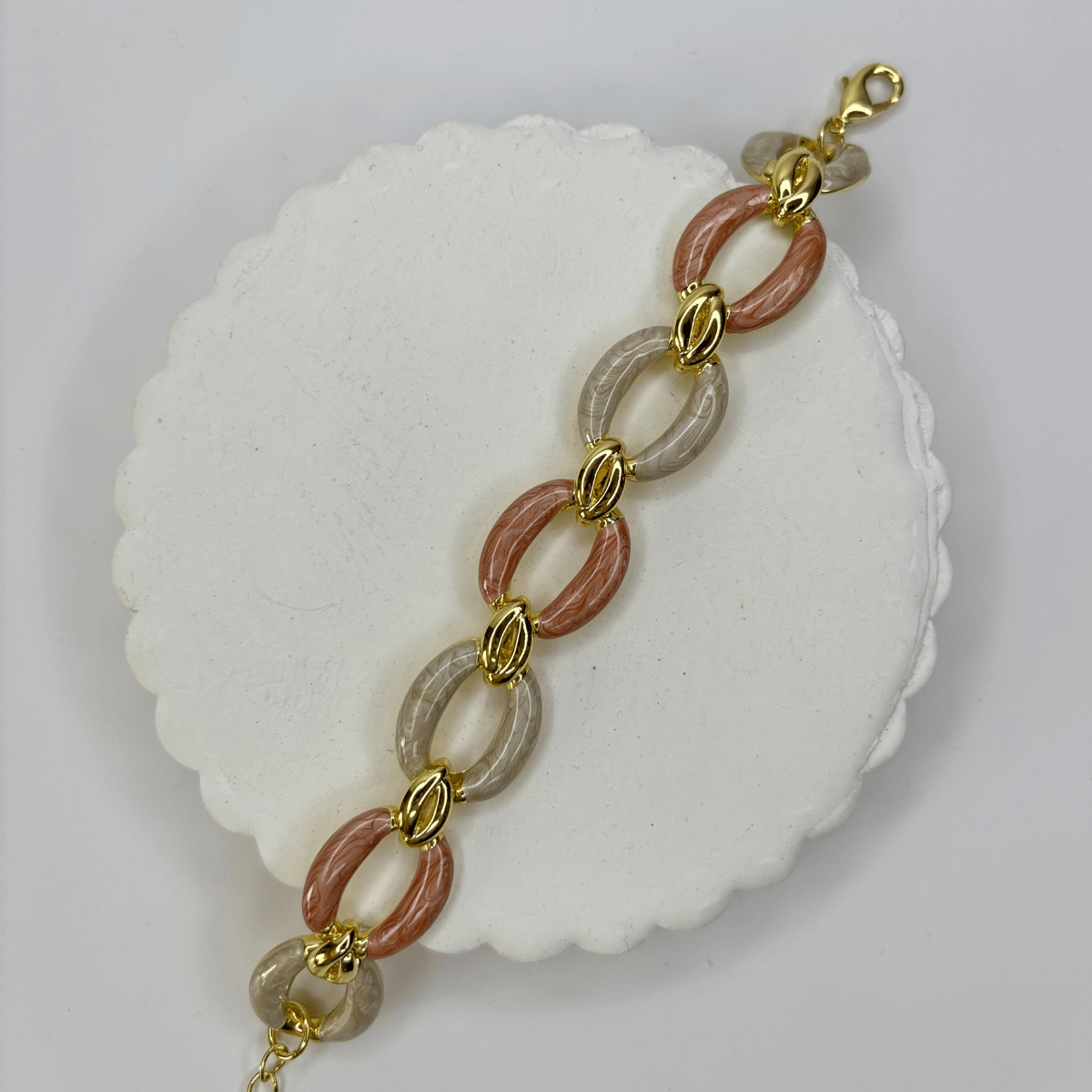 Pembe Beyaz Sedef Yansımalı Altın Detaylı Halka Şekilli Gold İthal Bileklik