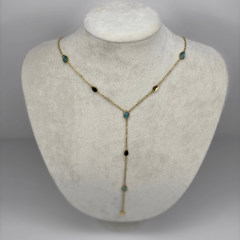 Mavi Damlalı ve Altın Detaylı Gold Y Kolye