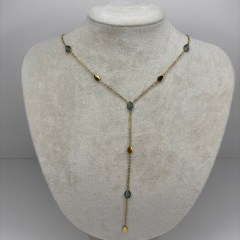 Mavi Damlalı ve Altın Detaylı Gold Y Kolye