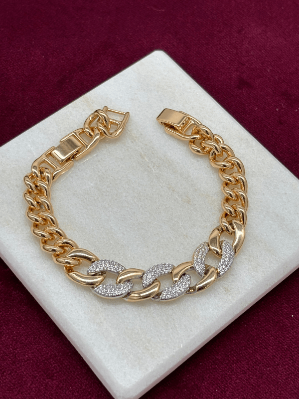 Gümüş ve Altın Örme Taşlı Rose Bileklik