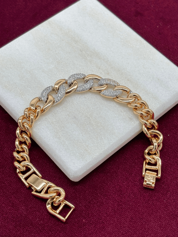 Gümüş ve Altın Örme Taşlı Rose Bileklik