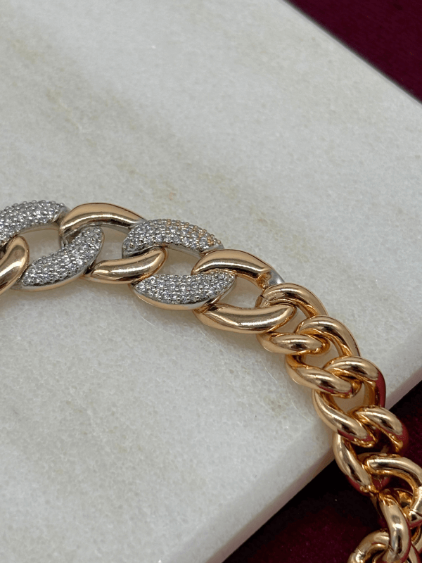 Gümüş ve Altın Örme Taşlı Rose Bileklik