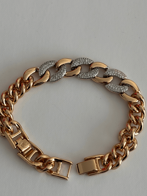 Gümüş ve Altın Örme Taşlı Rose Bileklik