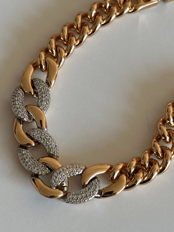 Gümüş ve Altın Örme Taşlı Rose Bileklik