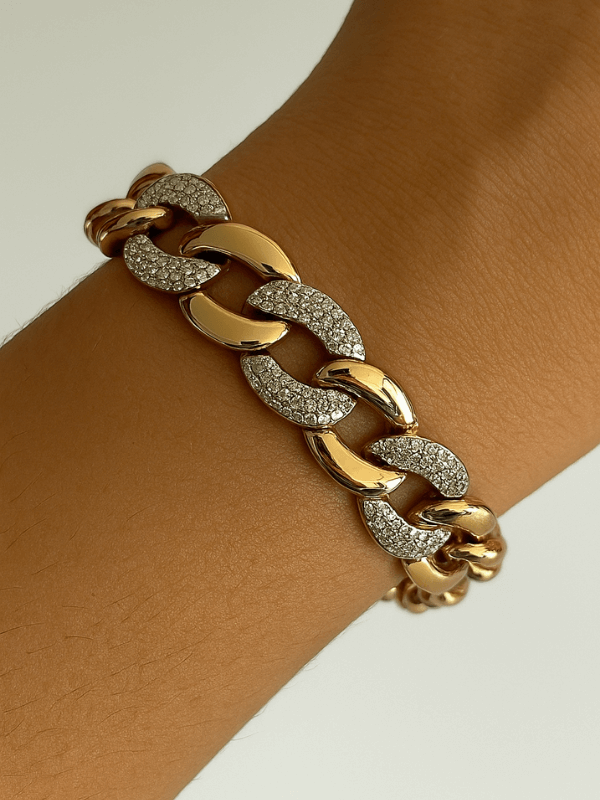 Gümüş ve Altın Örme Taşlı Rose Bileklik