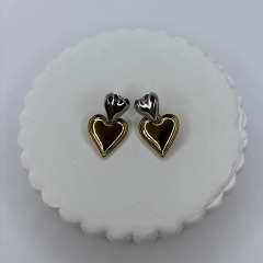 Küçük Gümüş Büyük Altın Kalpli Sallantılı Çift Renkli Küpe