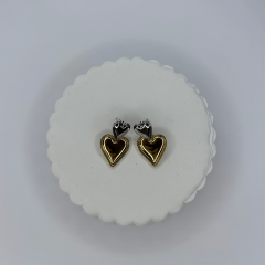 Küçük Gümüş Büyük Altın Kalpli Sallantılı Çift Renkli Küpe