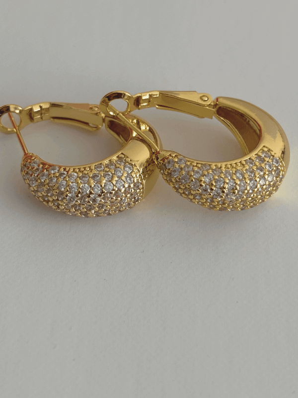 Yarısı Taşlı Yarısı Parlak Gold Halka Küpe