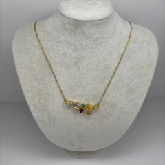 Sıralı Rengarenk Taşlı Gold Kolye