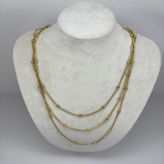 Üç Sıralı Dorika Taşlı Gold Kolye