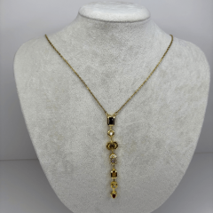 Yedi Elementli Renkli Taşlı Gold Y Kolye