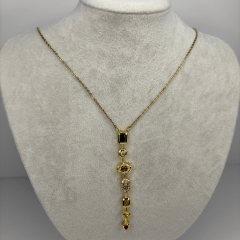 Yedi Elementli Renkli Taşlı Gold Y Kolye