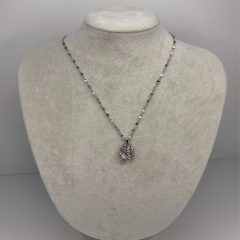 Pembe Yonca Yapraklı Silver Kolye