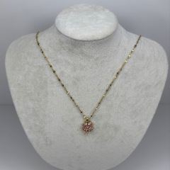 Pembe Yonca Yapraklı Gold Kolye