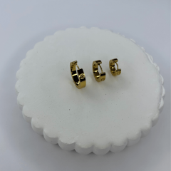 Üçlü Taşlı Gold Halka Küpe