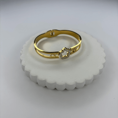 Büyük ve Küçük Taşlı Çiçekli Gold Kelepçe