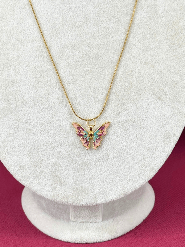 Toprak Tonlarında Kelebek Kanatlı Gold Kolye