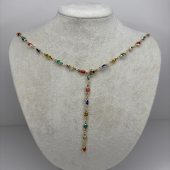 Renkli Küçük Damla Taşlı Gold Y Kolye