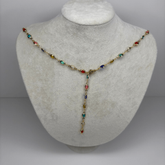 Renkli Küçük Damla Taşlı Gold Y Kolye