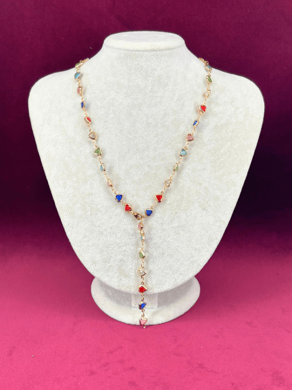 Renkli Küçük Kalpli Gold Y Kolye