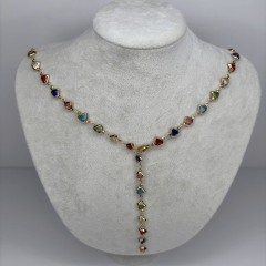 Renkli Küçük Kalpli Gold Y Kolye