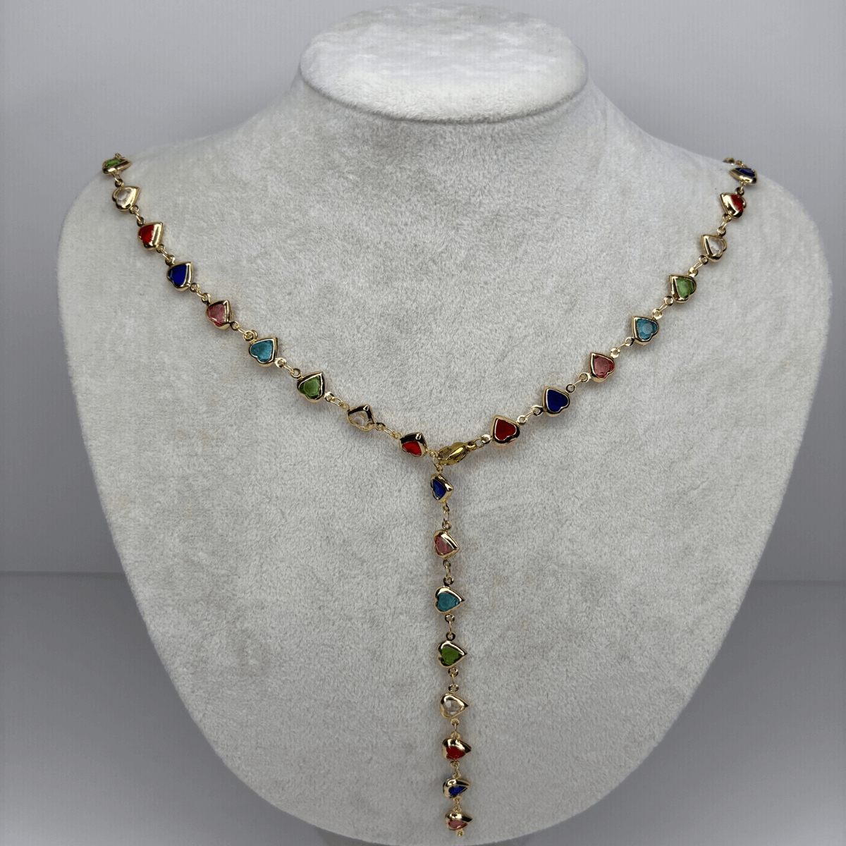 Renkli Küçük Kalpli Gold Y Kolye