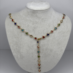 Renkli Küçük Kalpli Gold Y Kolye