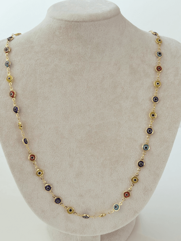 Rengarenk Nazar Boncuklu Gold Y Kolye