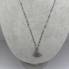 Pembe Taşlı Silver Kuğulu Kolye