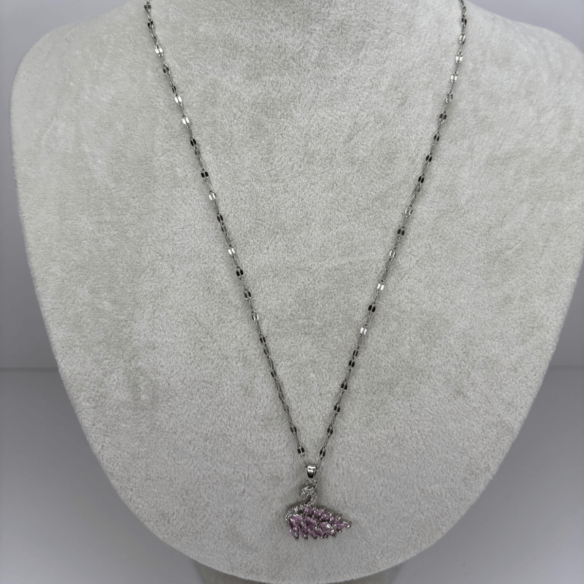 Pembe Taşlı Silver Kuğulu Kolye