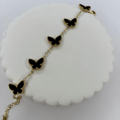 Siyah Sıra Kelebekli Gold Bileklik