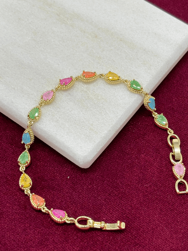 Renkli Sıra Taşlı Gold Bileklik