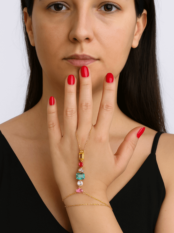 Renkli Taşlı Çift Sarımlı Gold Şahmeran