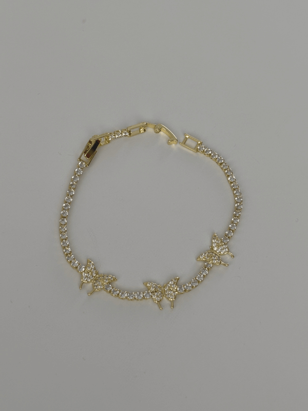 Taşlı Üç Kelebekli Gold Su Yolu Bileklik