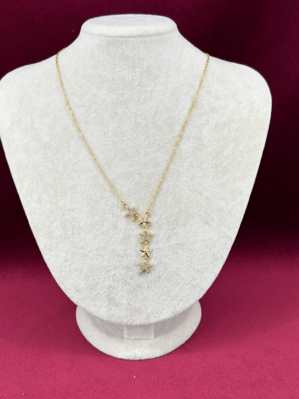 Taşlı ve Yıldızlı Gold Y Kolye