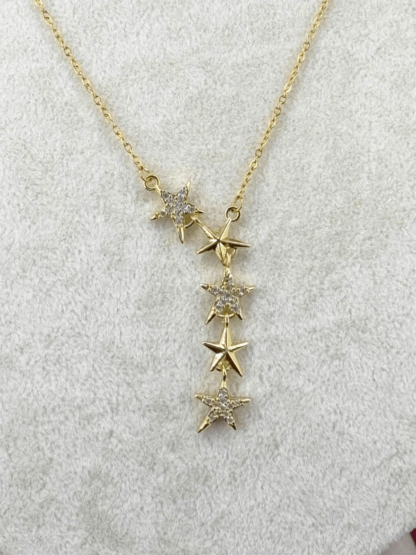 Taşlı ve Yıldızlı Gold Y Kolye