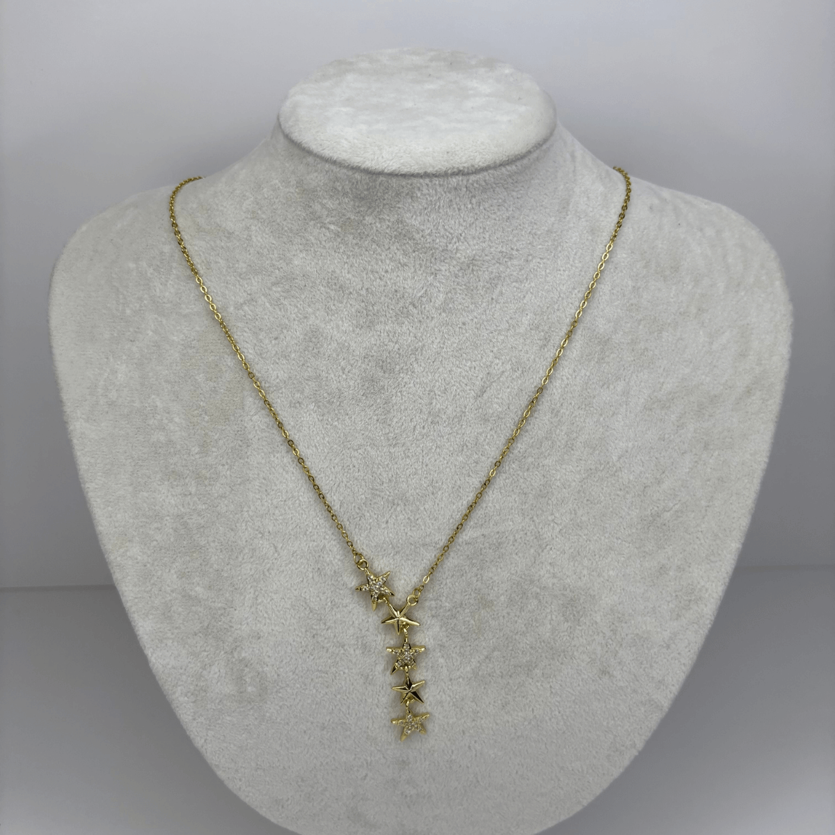 Taşlı ve Yıldızlı Gold Y Kolye