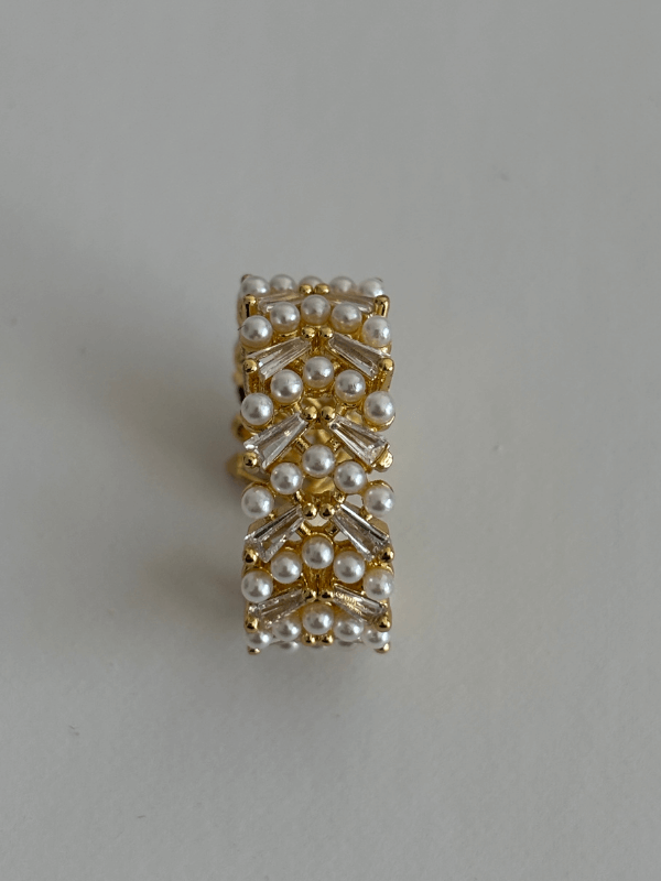 Küçük İnci Sıralı Altın Detaylı Gold Yüzük