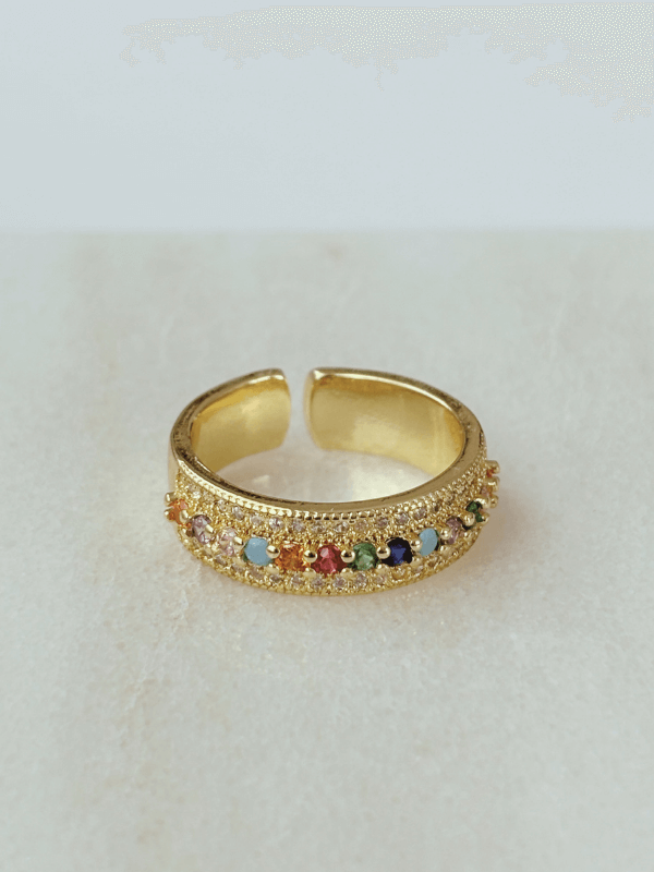 Küçük Renkli Taşlı Gold Yüzük