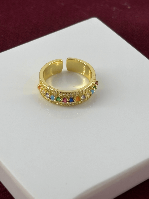 Küçük Renkli Taşlı Gold Yüzük