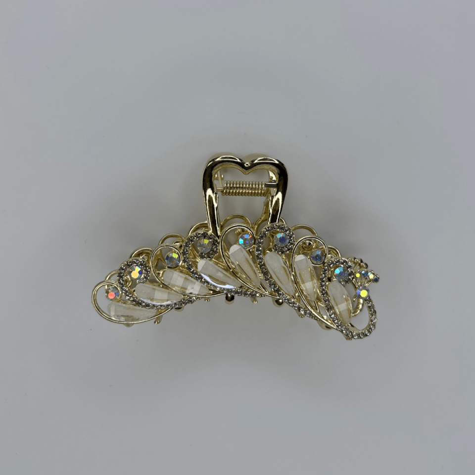 Beyaz Sedef Yansımalı Parlak Taşlı Gold Renkli Saç Tokası