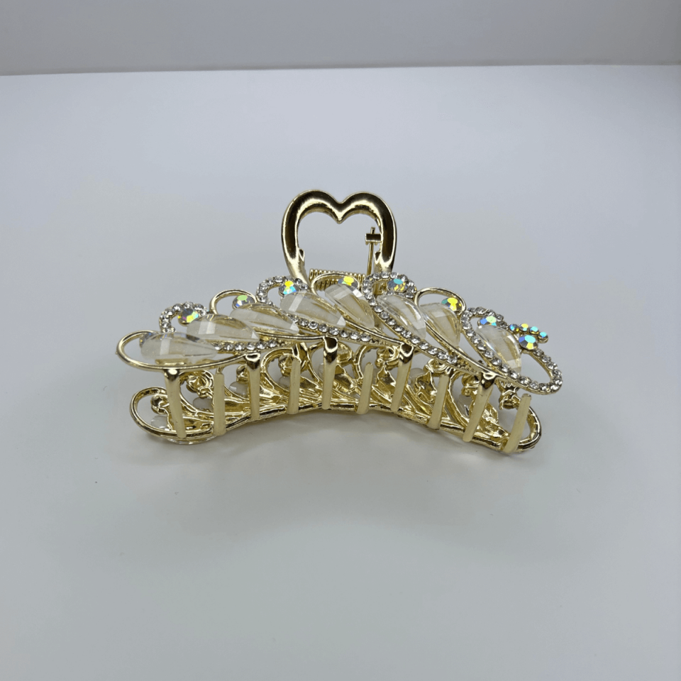 Beyaz Sedef Yansımalı Parlak Taşlı Gold Renkli Saç Tokası