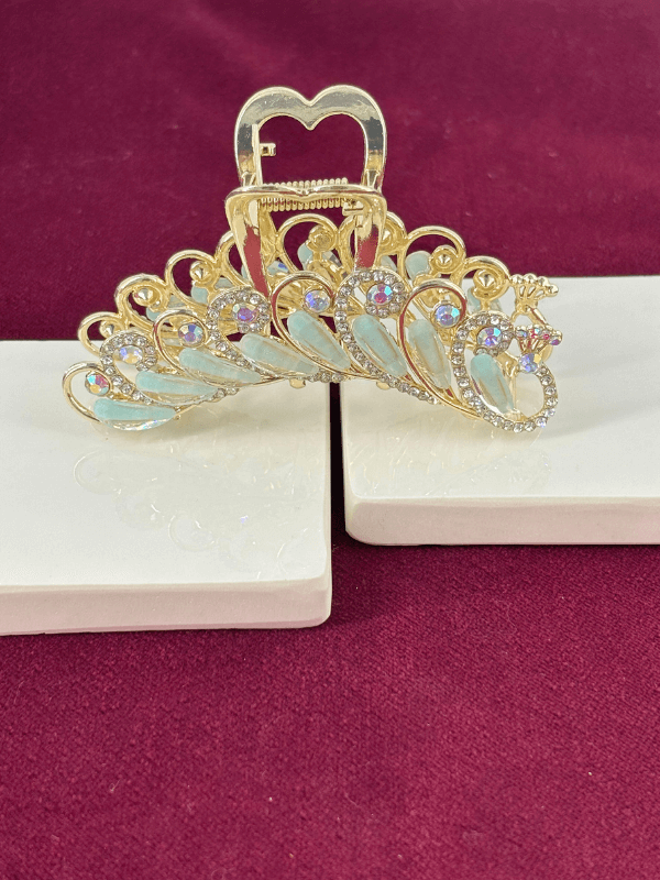 Yeşil Sedef Yansımalı Parlak Taşlı Gold Renkli Saç Tokası