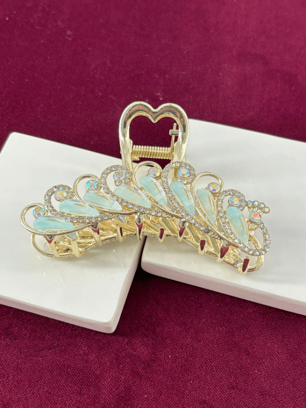 Yeşil Sedef Yansımalı Parlak Taşlı Gold Renkli Saç Tokası