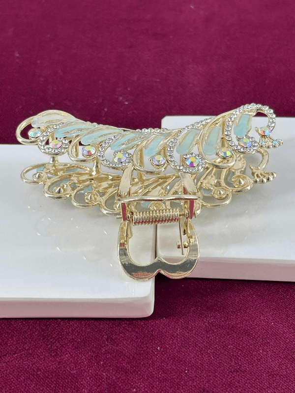 Yeşil Sedef Yansımalı Parlak Taşlı Gold Renkli Saç Tokası