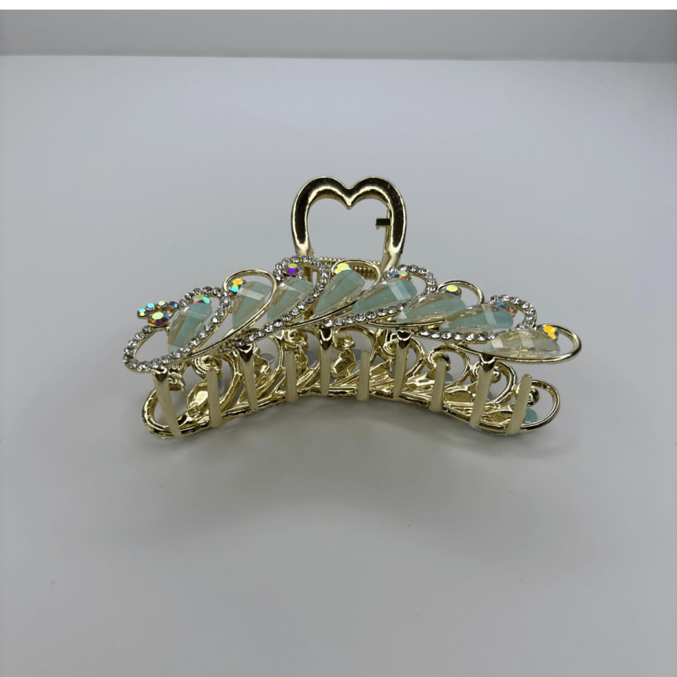 Yeşil Sedef Yansımalı Parlak Taşlı Gold Renkli Saç Tokası