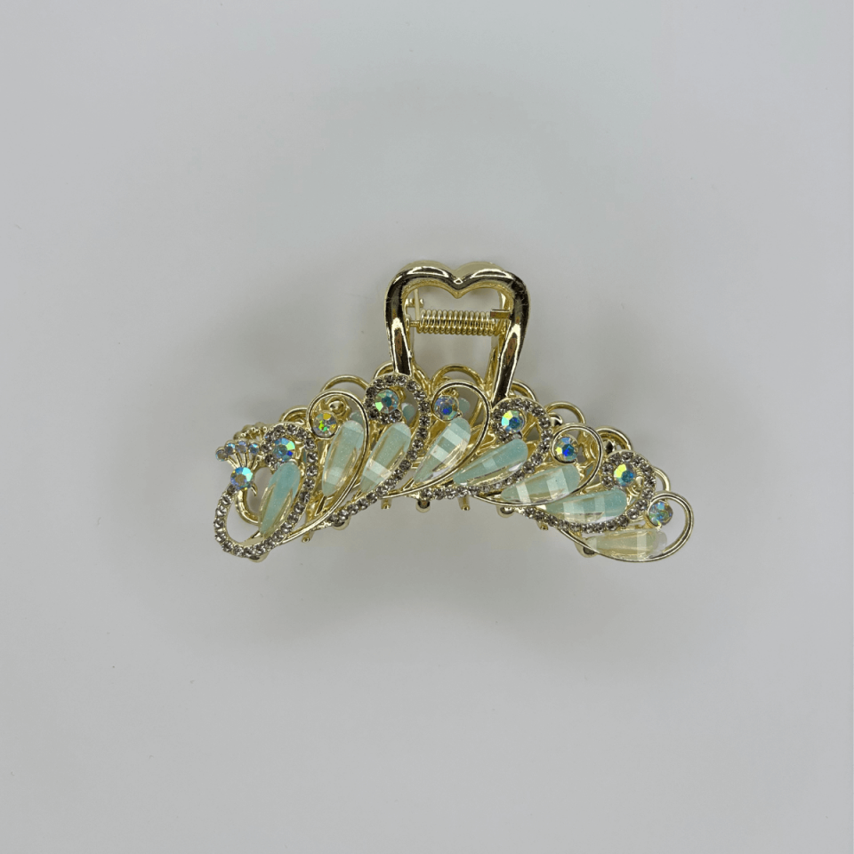 Yeşil Sedef Yansımalı Parlak Taşlı Gold Renkli Saç Tokası