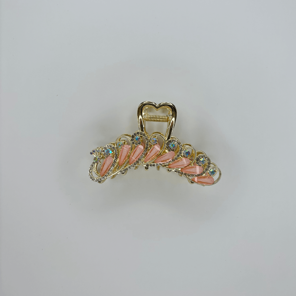 Koyu Pembe Sedef Yansımalı Parlak Taşlı Gold Renkli Saç Tokası