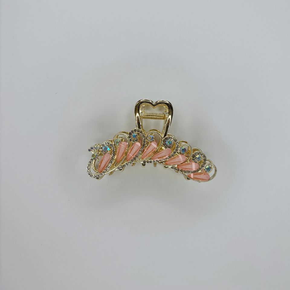 Koyu Pembe Sedef Yansımalı Parlak Taşlı Gold Renkli Saç Tokası